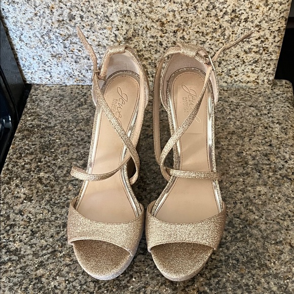 Gold Glitter Strap wedges - Picture 1 of 3